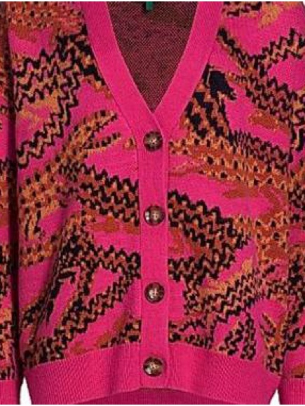 FARM Rio Croco Pink Jacquard Cardigan Sweater Size M